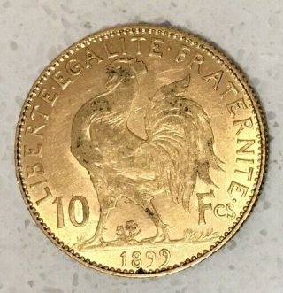 1899 France Gold 10 Francs Coin - Rooster - Paris - French Gold Bullion