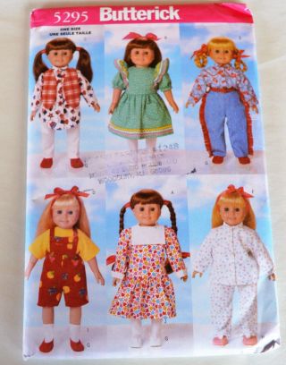 Uncut Butterick 5295 Pattern 18” Doll Clothes Pjs Cowgirl Styles Etc
