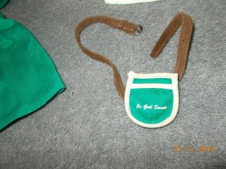 American Girl Doll Girl Scout Outfit Green Vest shorts purse brown belt shirt 3