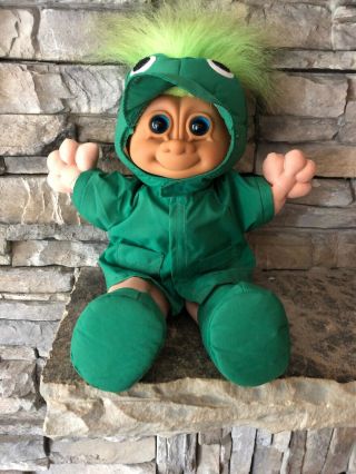 Russ Troll Doll 11” Soft Body Green Hair Blue Eyes Halloween Frog Costume
