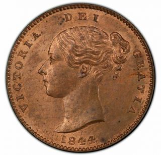 Great Britain Victoria 1/3 Farthing 1844 Ms64 Red And Brown Pcgs Orange Toning