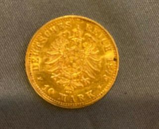 1875 German Gold Coin 10 Mark Deutsches Reich Ef,  Very Little Wear