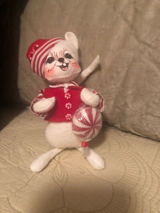 Annalee Peppermint Boy Mouse 2007 Red & White Candy Cane 6” Christmas