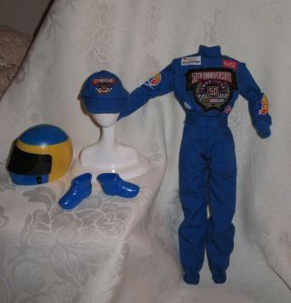 Barbie Nascar 50th Anniversary Blue Racing Uniform Cap Shoe Helmet For Doll