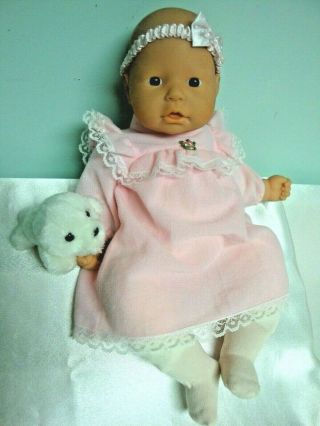 Zapf Creation 13 " Baby Doll Vinyl Soft Cloth Body Bald Head Pink Gown Plush Toy