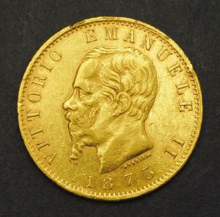 1873,  Kingdom Of Italy,  Victor Emmanuel Ii.  Gold 20 Lire Coin.  (xf/au) 6.  42gm