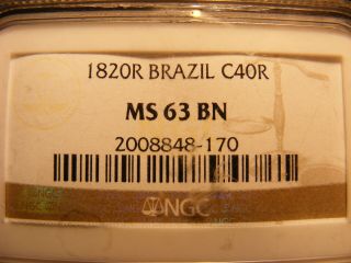 Brazil 1820 - R,  40 Reis,  Star On Crown,  Km 319.  1,  Ms - 63 Bn,  Ngc