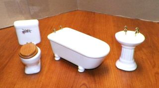 Dollhouse Miniatures 3 Piece Bathroom Set 2,  Bathtub,  Sink & Toilet