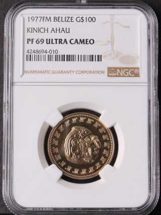 Belize 1977 Kinich Ahau 100$ Gold Proof Coin Ngc Pf69