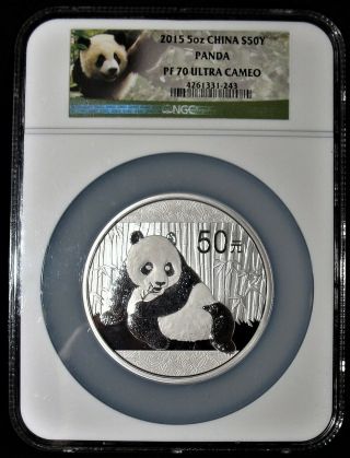 China: Stunning Silver Proof Panda 50 Yuan (5 Oz) 2015 Pr70 Ultra Cameo Ngc.