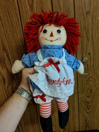 Raggedy Ann Doll Ragdoll Handmade by Aurora Red Yarn Hair White Apron I Love You 3