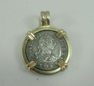 Mexico 1783 1 Real Silver Coin Pirate Doubloon Pendant 14kt Yg Bezel