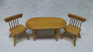 Dollhouse Oval Table & 2 Chairs Light Wood Color