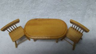 Dollhouse Oval Table & 2 Chairs Light wood Color 2