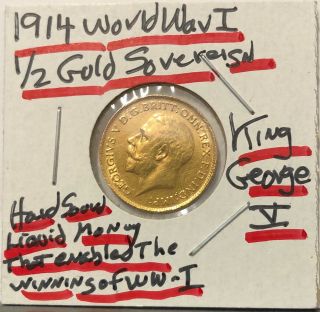 Gold Half Sovereign A Stunning Lustrous Old Ww - One 1914 English - - King George 5th
