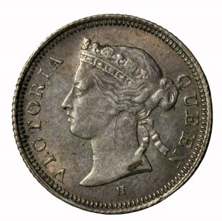 1874 - H British Straits Settlements Silver Five 5 Cents Key Date Victoria Km 10
