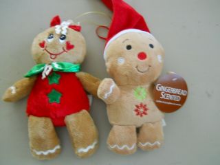 Dandee Holiday Gingerbread Boy And Girl Plush 7 1/2 " & 8 1/2 "
