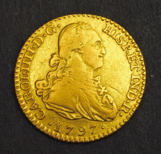 1797,  Charles Iv Of Spain.  Spanish Gold 1 Escudo Coin.  3.  37gm
