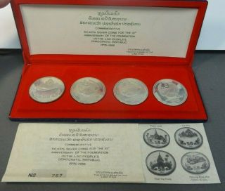 1985 4 Piece Laos 50 Kip Silver Coins Proof