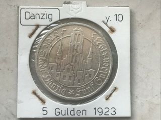 Silver Coin Poland 5 Gulden 1923 - City Of Danzig - Danzig Polon - Arm Lion