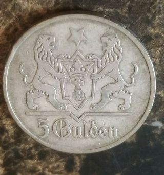 Silver Coin Poland 5 Gulden 1923 - City of Danzig - Danzig Polon - Arm Lion 2
