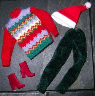 Barbie Doll Clothes Shoes - Christmas Holiday Green Pants,  Sweater,  Hat,  Boots