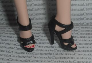 Shoes Barbie Doll Silkstone Model Muse Black Strappy Heel Sandal Accessory