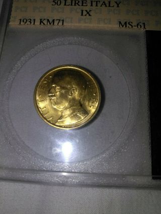 1931 Ix Italy 50 Lire Brilliant Uncirculated Ms Gold Coin Vittorio Emanuele Iii