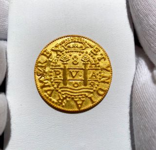 Peru 1708 8 Escudos " 1715 Fleet " 22kt Plated Gold Doubloon Cob Treasure Coin