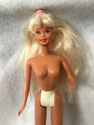 Barbie Doll Blond Hair Blue Eyes Mattel 1976 Head 1966 Body White Earrings Ring