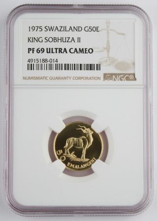 Swaziland 1975 Gold 50 Emalangeni Ngc Pf69 Ultra Cameo King Sobhuza Ii
