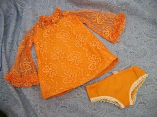 1968 Ideal Crissy Grow Hair Doll Orange Lace Dress & Panties Only