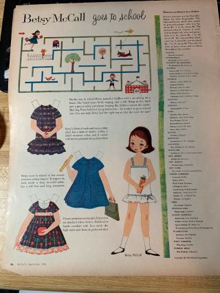 1958 Betsy Mccall " Goes To School " Paper Dolls Uncut.  Sept 1958.  Uncut