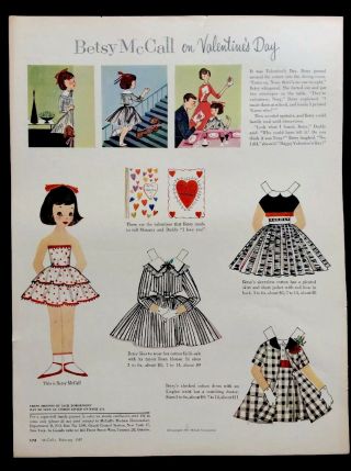 Vintage Betsy Mccall Mag.  Paper Dolls,  Betsy Mccall On Valentines Day,  Feb.  1957