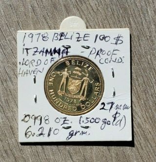 Belize 1978 Gold 100 Dollars Proof