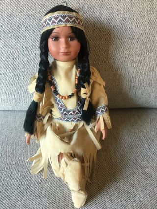 Native American Sitting Doll 20 " Porcelain Native American Doll 20 "