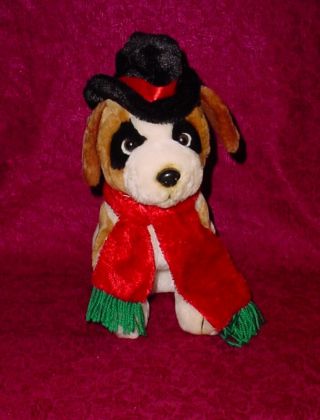Dan Dee Brown And White Dog Wearing Black Hat/red Scarf So Cute 12 Inches