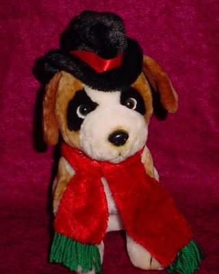 DAN DEE BROWN AND WHITE DOG WEARING BLACK HAT/RED SCARF SO CUTE 12 INCHES 2