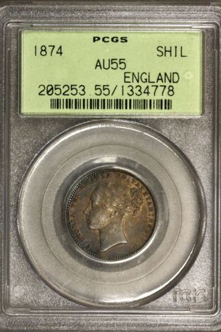 Great Britain 1874 1 Shilling Pcgs Au 55 Old Green Holder