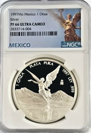 1997 Mexico Libertad Proof 1 Oz.  Silver Ngc Pf66 Ultra Cameo