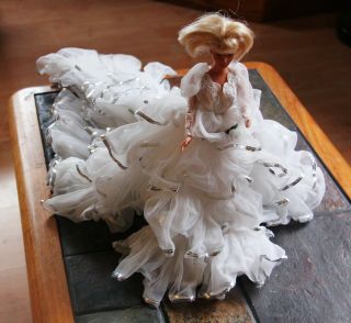 Barbie 11 1/2 " Doll Bride White Wedding Dress W Train