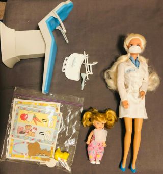Barbie Blonde Dentist With Kelly Doll 1997 Mattel Barbiedoll W/ Accessories