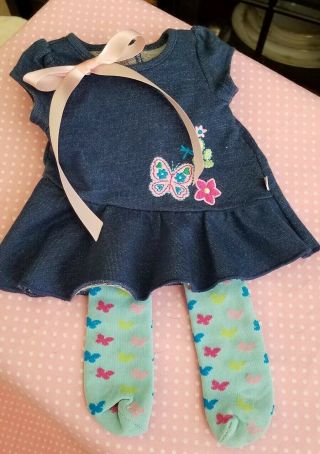 American Girl Bitty Twin Butterfly Garden Meet,  Greet Dress And Tights Only Euc