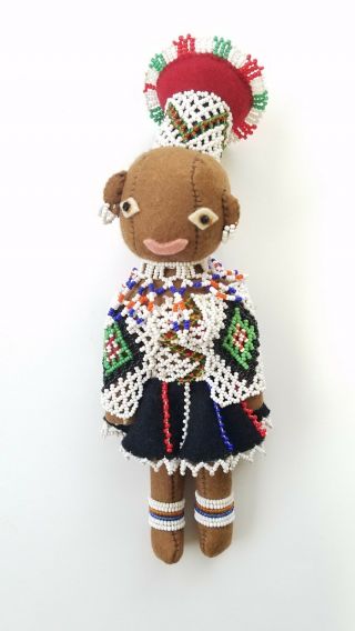 Vintage African Beaded Doll Folk Art Handmade 9 " Traditional Costume
