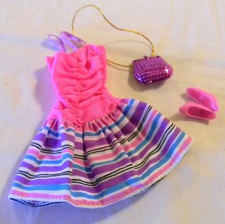 Barbie Doll Purple Tag Bright Pink & Purple Short Flurry Dress Purse & Shoes