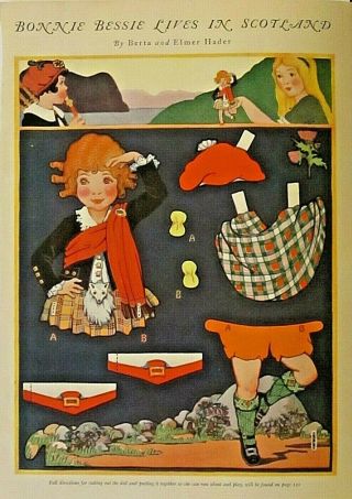 Paper Doll,  Bonnie Bessie Lives In Scotland,  Vintage 1924 Antique Art Print