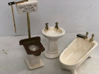 Vintage Dollhouse Porcelain Bathroom Set Tub Sink Toilet