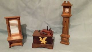 Doll House Furniture Vintage Hall Tree Grandfather Clock Telephone Chest
