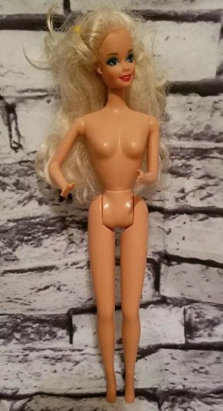 Barbie Doll Holiday 1991 Nude Blonde Hair Curls Pierced Ears Hole For Ring