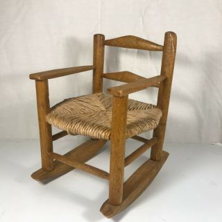 Doll Or Bear Rocking Chair 7 3/4 " Tall X 5 " Wide Wood Wicker Seat
